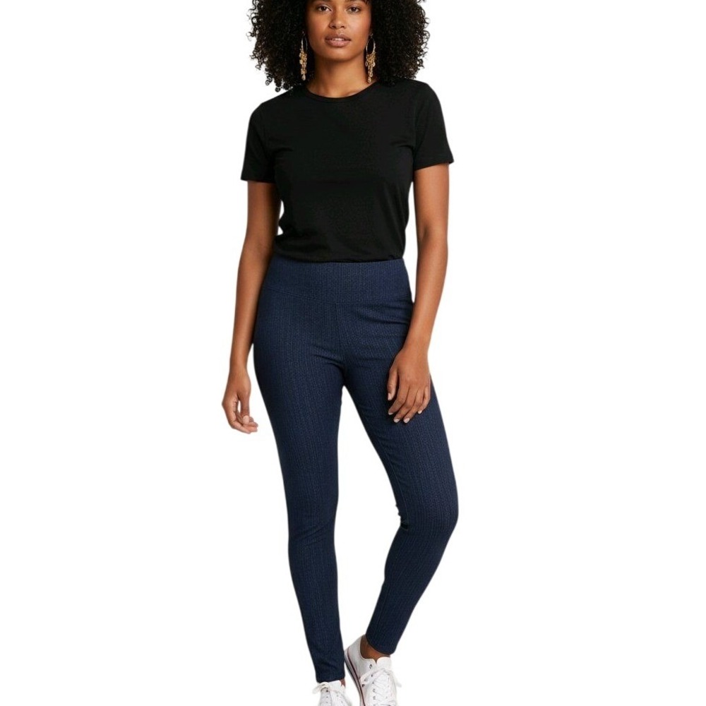 AGNES & DORA Dark Wash Blue Denim Look Jeggings Textured Knit High Waist Medium